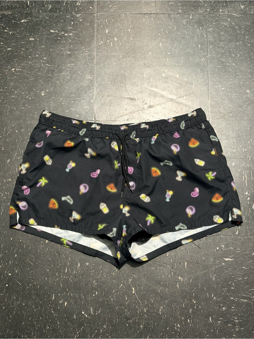 ASOS Black Swim Trunks with Multicolor Novelty Print